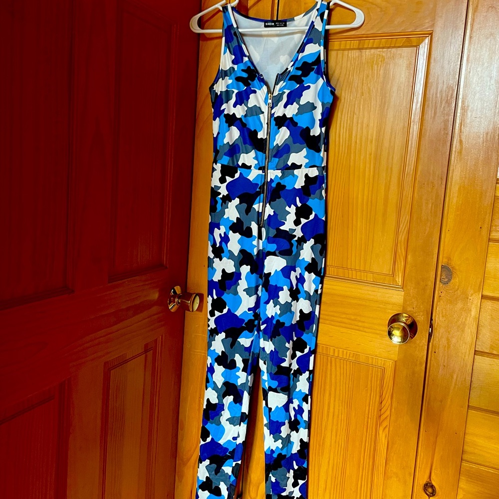 Blue camouflage body suit from SHEIN